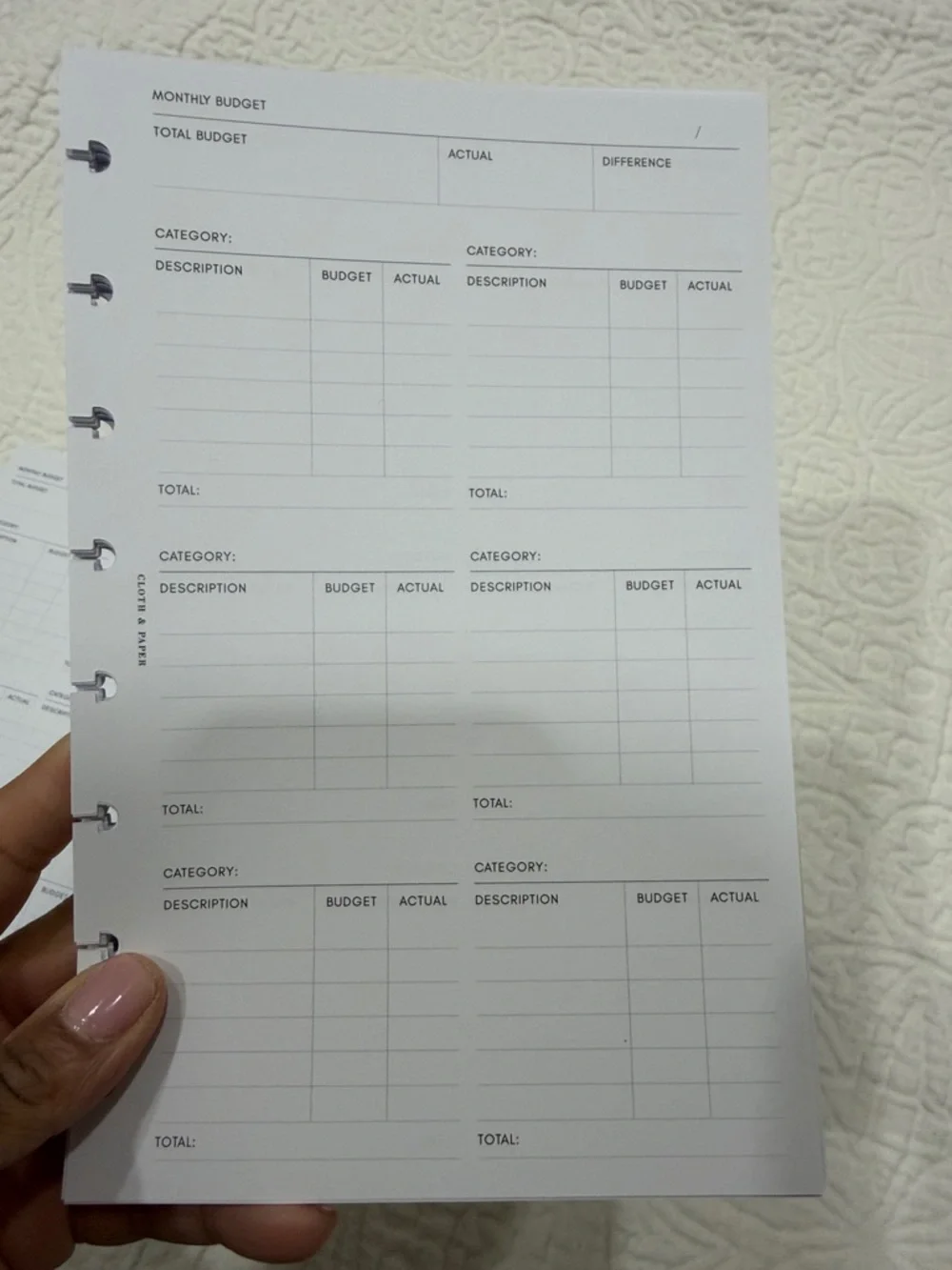 Cloth and Paper inserts